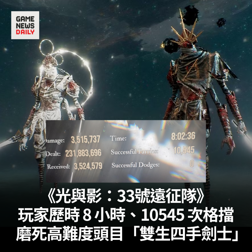 《光與影:33號遠征隊》玩家歷時 8 小時、10545 次格擋 磨死「雙生四手劍士」