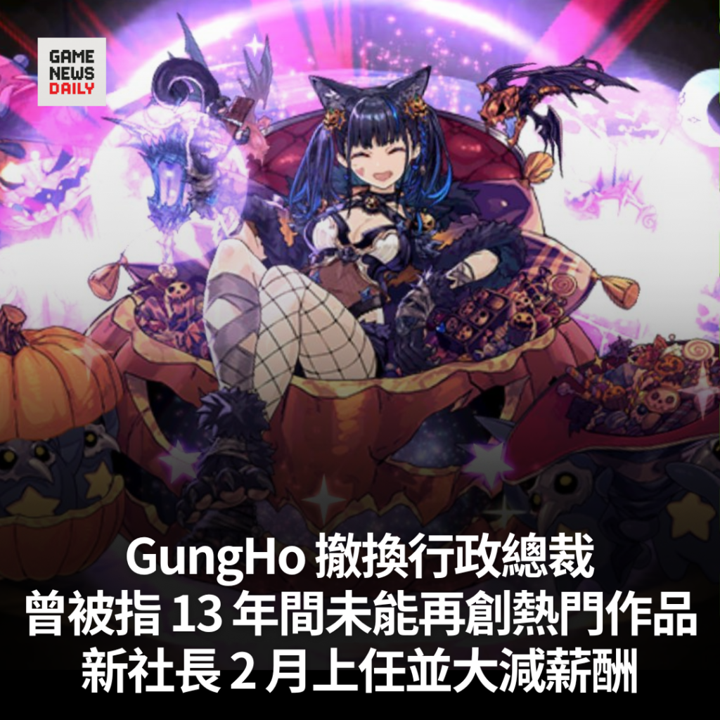 GungHo 撤換行政總裁　曾被指 13 年間未能再創熱門作品　新社長 2 月上任並大減薪酬